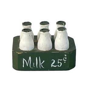 Miniature Wooden Milk Case Vintage 1” Tall